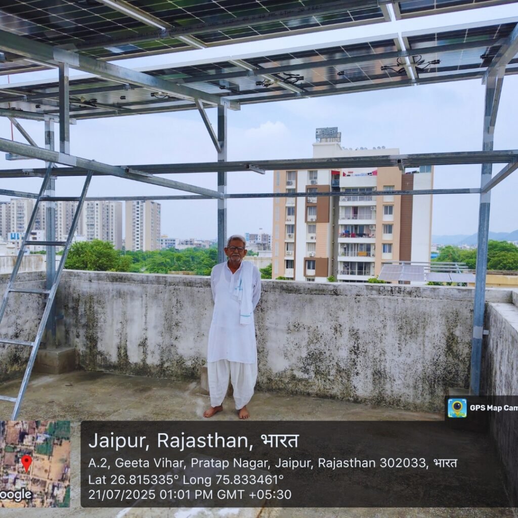 6kW rooftop solar system installed at Mr. Kailash Chand Meena's residence in Jagatpura, Jaipur.