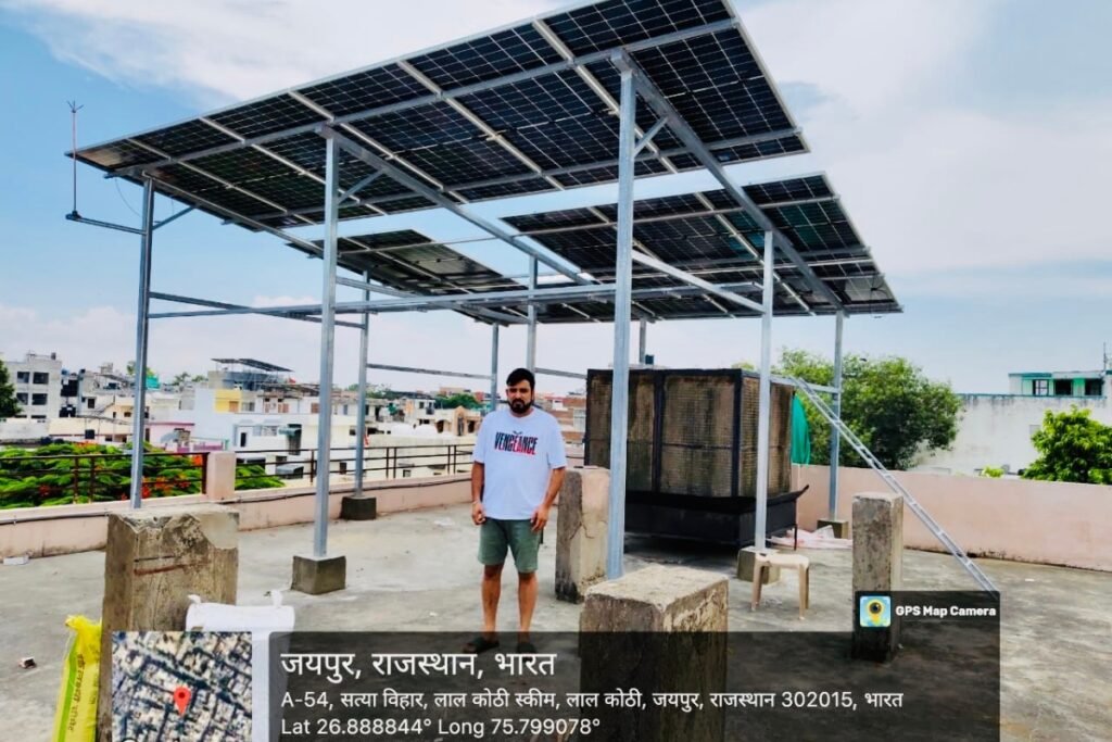 Client Saurabh Kumawat at 10kW rooftop solar project site, A-54 Satya Vihar Lal Kothi, Jaipur, Rajasthan – solar panel installation by GreatSun Power for reliable clean energy 2025