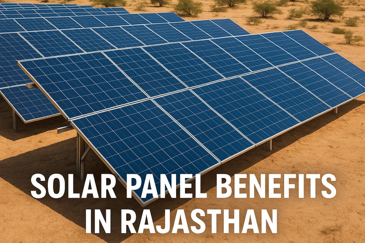 Solar panels installed in the desert landscape of Rajasthan showcasing renewable energy benefits